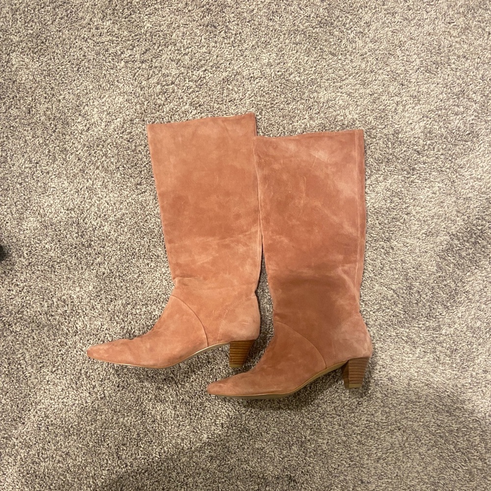 Silent D Slouchy Kitten Heel Boots - Rose Suede